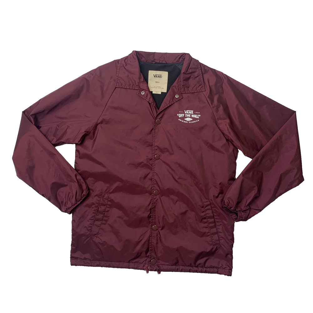 VANS Jacket Mens S Small Burgundy Nylon Torrey Coaches Snap Button Skateboarding